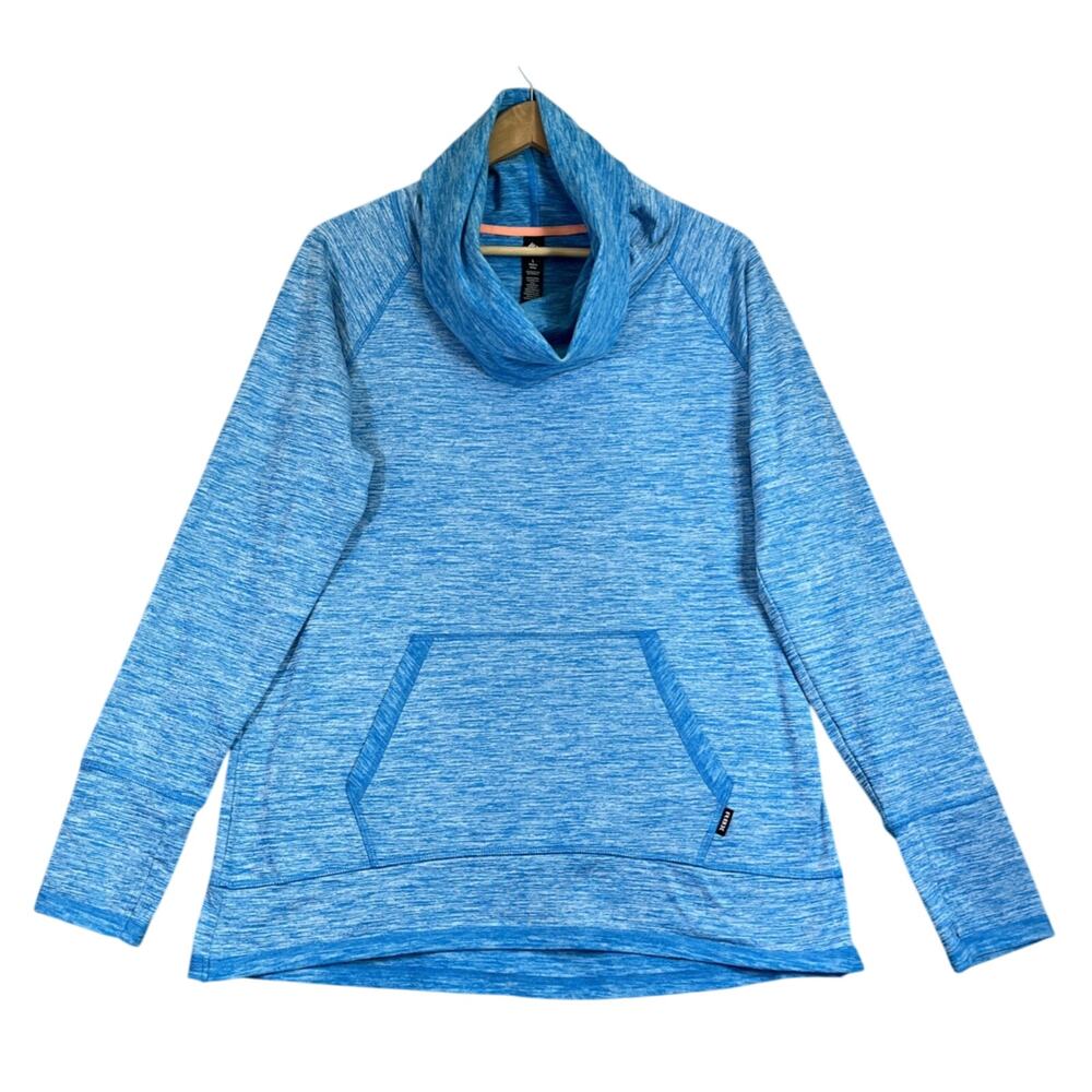 Reebok Cowl Neck Pullover Woman’s Large Blue Pocket Thumb Hole Brushed Interior